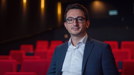 Businessman in movie theater setting