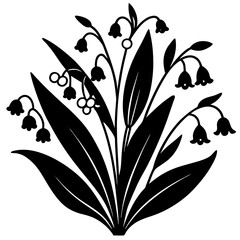 minimal line art drawing of lily of the valley flower in black and white style