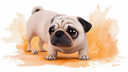 A Pug Dog puppy vector illustration in watercolor painting splash.