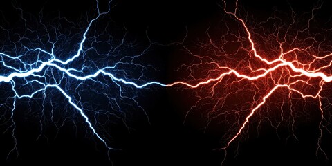Dynamic Contrast of Blue and Red Lightning on Dark Background