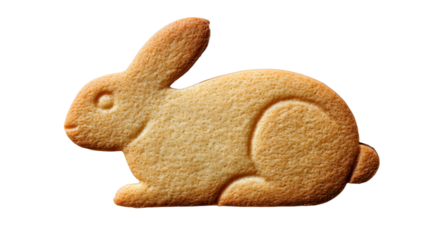 a cookie shaped like a rabbit on a white surface