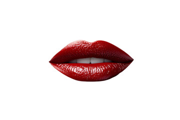 Obraz premium Detailed close-up of glossy red lips showing perfect teeth, radiating allure and intensity, isolated on a transparent background