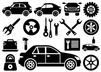 car icons set Vector icon illustration silhouette Graphics design image white background