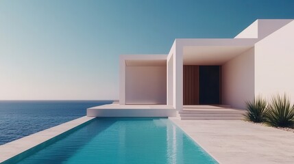 Fototapeta premium Modern Minimalist Architecture with Infinity Pool by Ocean View