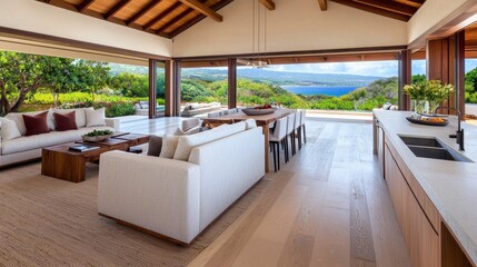 Obraz premium Modern Open Concept Living Room with Scenic Ocean View