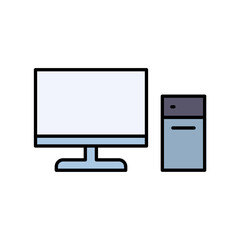 Technology Computer Office Illustration. Desktop Monitor, CPU, Workstation, Digital Object Graphic. Flat Style Isolated Colorful