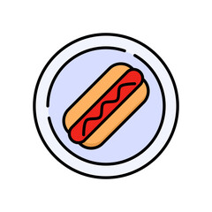 Hot Dog Sausage Bun Food Line Icon Fast Food Restaurant Snack Flat Outline Vector Editable Stroke Easy to Edit