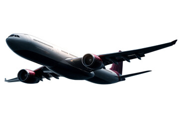 Commercial airplane flying high above with transparent background