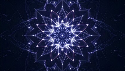 Obraz premium Dark Mode Aesthetic with Glowing Symmetrical Mandala – Futuristic Digital Art Featuring Neon Lines, Intricate Geometric Patterns, and Elegant Abstract Light Design