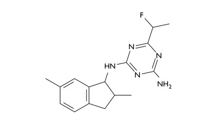 indaziflam molecule, structural chemical formula, ball-and-stick model, isolated image herbicide