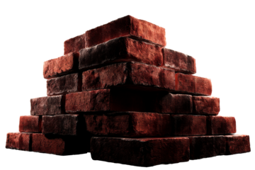 Stacked red bricks on a transparent background for design projects