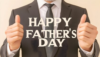 A man in a suit gives two thumbs up, celebrating Father's Day
