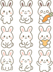 set of funny cartoon bunny