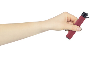 lighter in hand isolated from background, concept to pass or throw away	