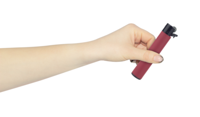 lighter in hand isolated from background, concept to pass or throw away	