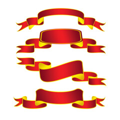 Obraz premium A vector set of classic red and yellow ribbon banners with curled and folded designs. Perfect for vintage labels, awards, promotional badges, or festive decoration in graphic design.