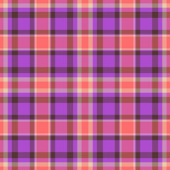 Vibrant purple, pink, and peach plaid pattern.  Perfect for textile design, website backgrounds, or fashion projects. This cheerful, geometric texture evokes feelings of warmth and style.
