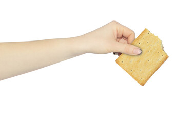 cookies in hand, outstretched hand with cookies isolated from background