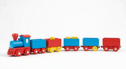 Toy train with bright colors on a clean white backdrop