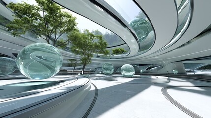 Obraz premium A futuristic city with white, green, and brown architecture evokes a sense of wonder and possibility with its surreal appearance