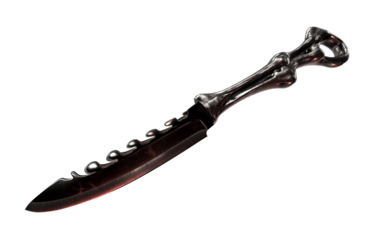 Bone handle knife with a unique design on a transparent background