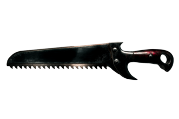 Vintage butcher knife with serrated edge on transparent background