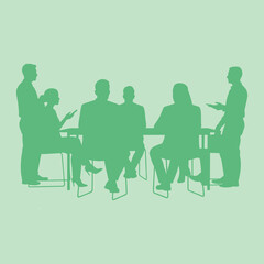 vector silhouette illustration of a group of business people having a meeting