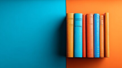 Naklejka premium Vibrant backdrop featuring hardcover books in a school setting with empty space for text