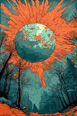 A colossal moon exists within a bizarre universe born from the multiverse, exemplifying gothic glitch art with puffy paint and futurism elements, presented as a woodblock print generated by AI,