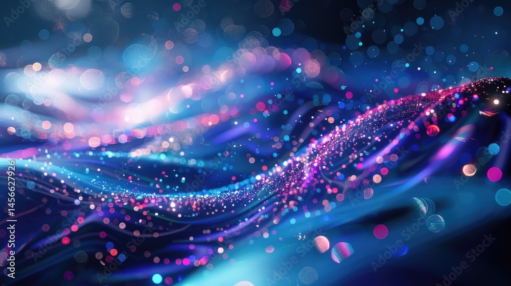 Poster abstract picture micro light sparkling particle represent data flow vivid flowing wave with high tec