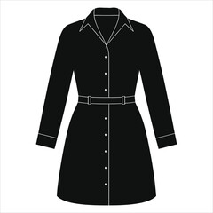 Stylish black women's button-down midi dress silhouette illustration...