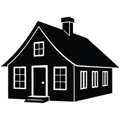 Traditional Village House Silhouette Vector Featuring Thatched Roof and Rural Architecture Style