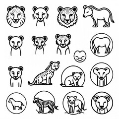 Fototapeta premium 大型ネコ科動物の顔アイコン集｜Big Cats Face Icon Collection