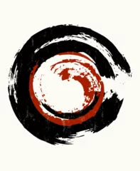 Gordijnen abstract circle brush strokes for background texture, hand drawn design, with strokes and splashes, in black and red © Kirsten Hinte