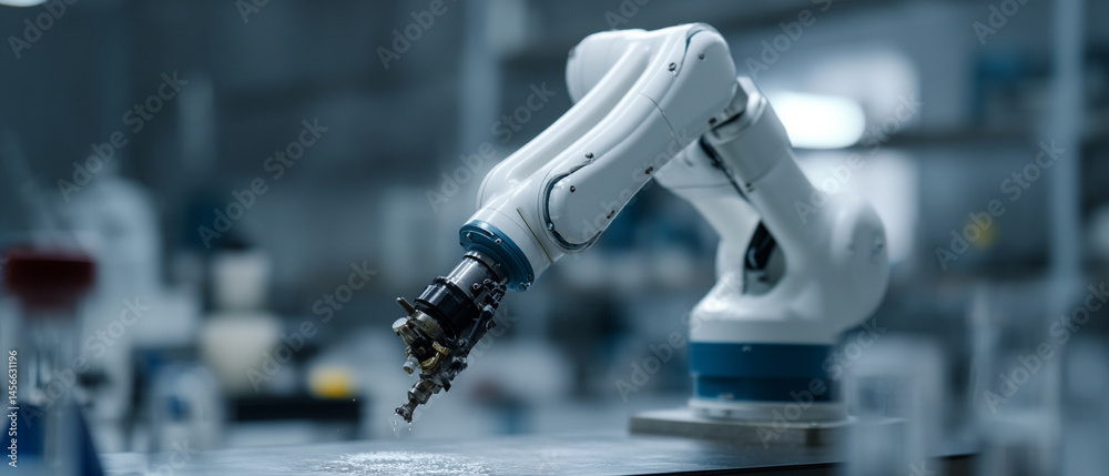 Aufkleber robotic arm cleaning laboratory surface, demonstrating advanced automation, precision, and efficienc