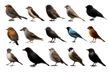 Collection of birds with transparent background