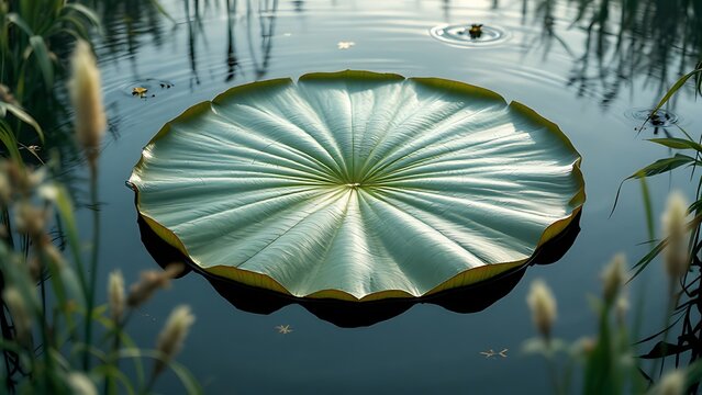 Single water lily pad floating on calm water.