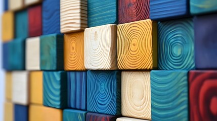 Colorful Wooden Block Wall Art Abstract Geometric Background