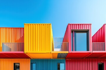 Colorful Shipping Containers Against Clear Blue Sky