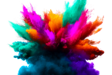 Colorful explosion of powdered pigments against a transparent backdrop