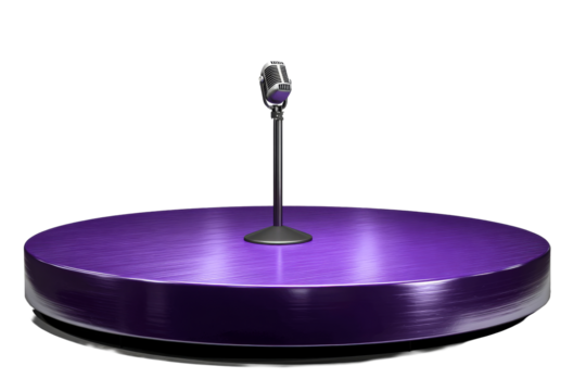 Purple stage with retro microphone ready for performance