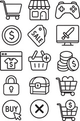 set of outline style  online  shopping icons