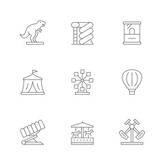 Set line icons of amusement park
