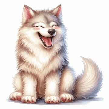 Watercolor Wild Joy siberian husky laughs and is happy isolated vector illustration svg