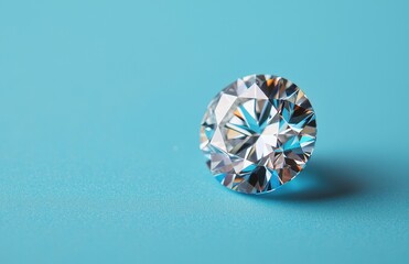 Fototapeta premium Sparkling Round Diamond on Blue Background for Luxury Photography