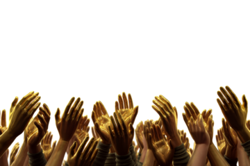 Crowd of hands applauding with golden accents in celebration