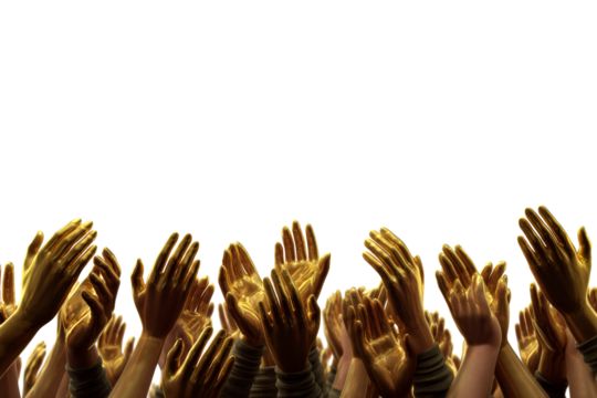 Crowd of hands applauding with golden accents in celebration