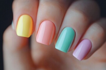 Colorful Pastel Nail Polish on Elegant Hand with Fresh Look