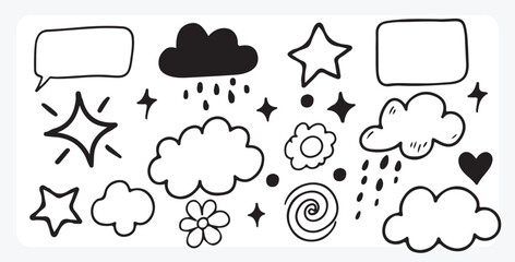 Outline Vector of Hand-Drawn Design Elements and Doodle, doodle, hand drawn, design, elements, vector, icon, outline, black, sketch, art, decor, drawing, swirl, flourish