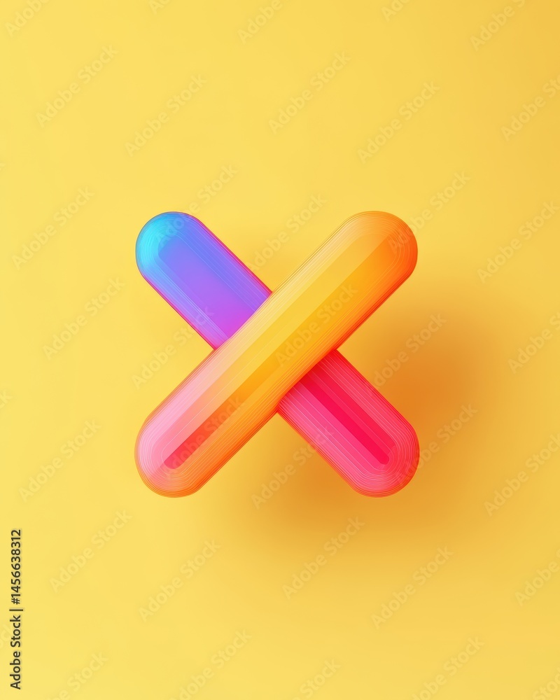 Poster Colorful Cross Shape on Yellow Background Abstract Graphic Design Element Overhead Shot Minimalist Style Modern Art Decorative Object